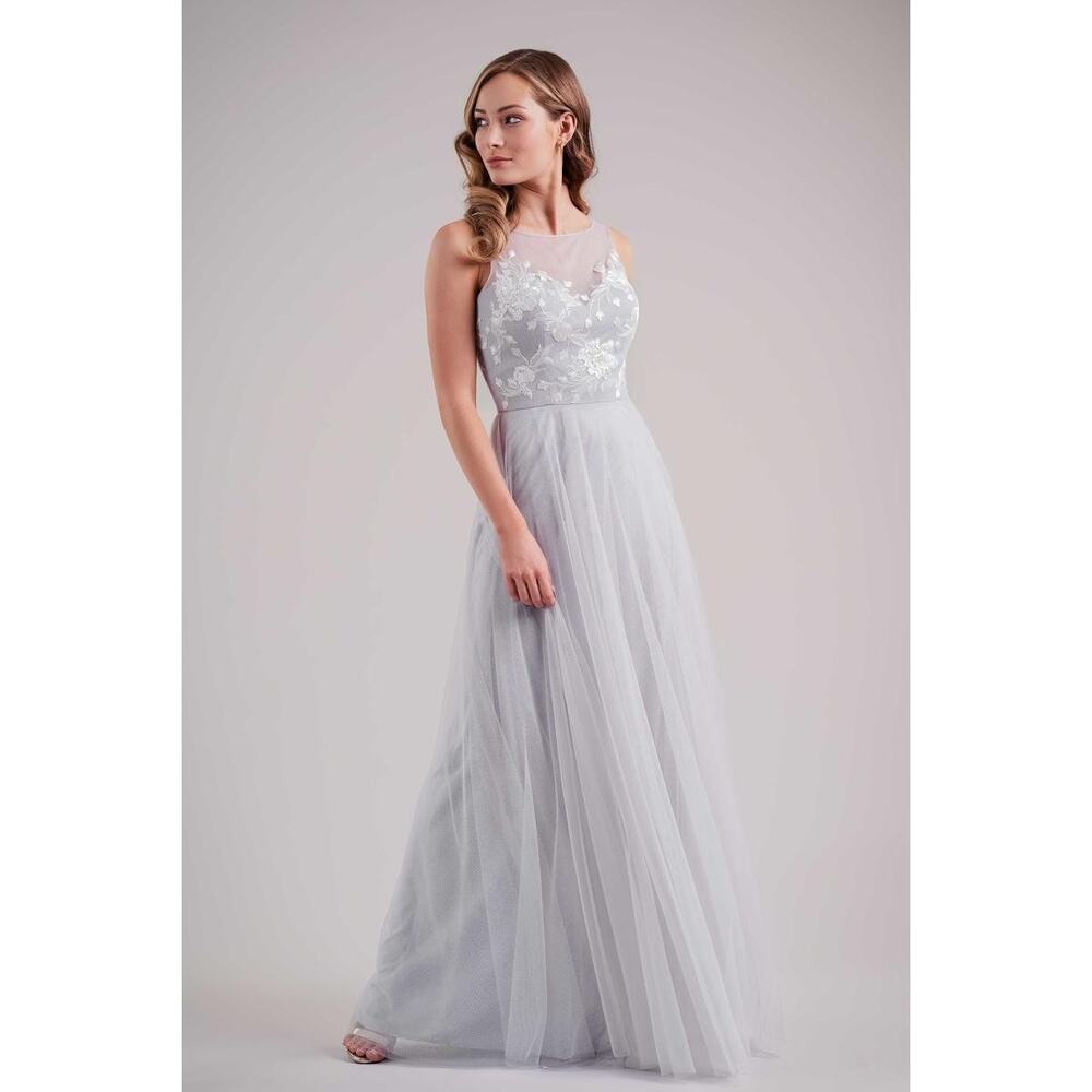 2710 NWT JASMINE L224001 Soft Tulle Vneck Long Bridesmaid Dress w/Lace Appliqués
